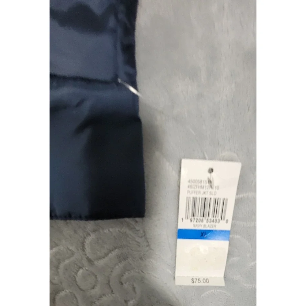 Izod Luxury Classics Men's XL Navy Blue Puffer Jacket Button Snaps Windproof NWT